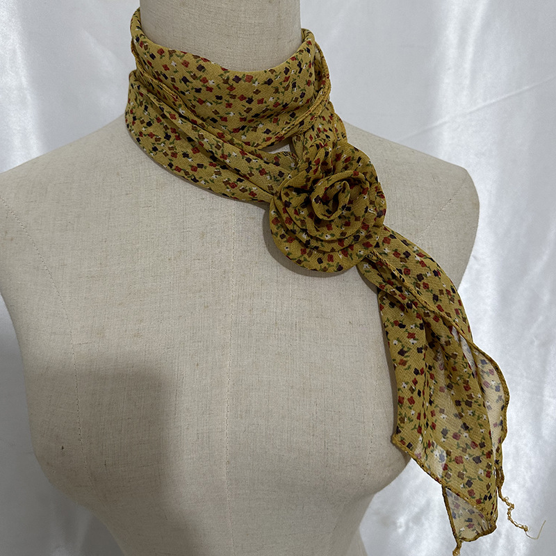 New Long Silk Scarf Rose Classic Leopard Print Color Lace-Up With Buckle Collar Flower Decoration Literary Style Wear Blogger Scarf Specification drawing