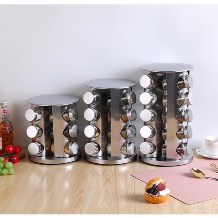 Household rotating seasoning jar, stainless steel spice storage box, round seasoning jar, stainless steel set