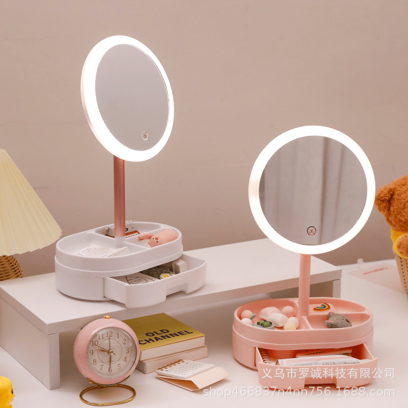 Desktop Led Makeup Mirror Light Refill Makeup Mirror Desktop Ladies With Internet Red Mirror Usb Drawer To Store Small Mirrors details Picture