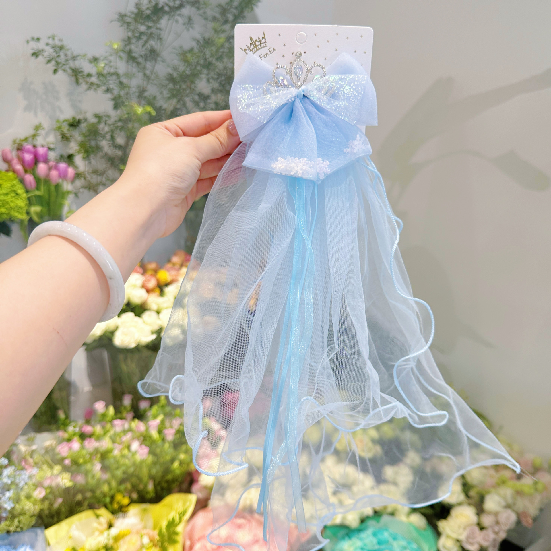Children's Hairpin Elsa Princess Bow Delicate Veil Crown Baby Birthday Flower Child Wedding Dress Girls Hair Accessories Application Scenario