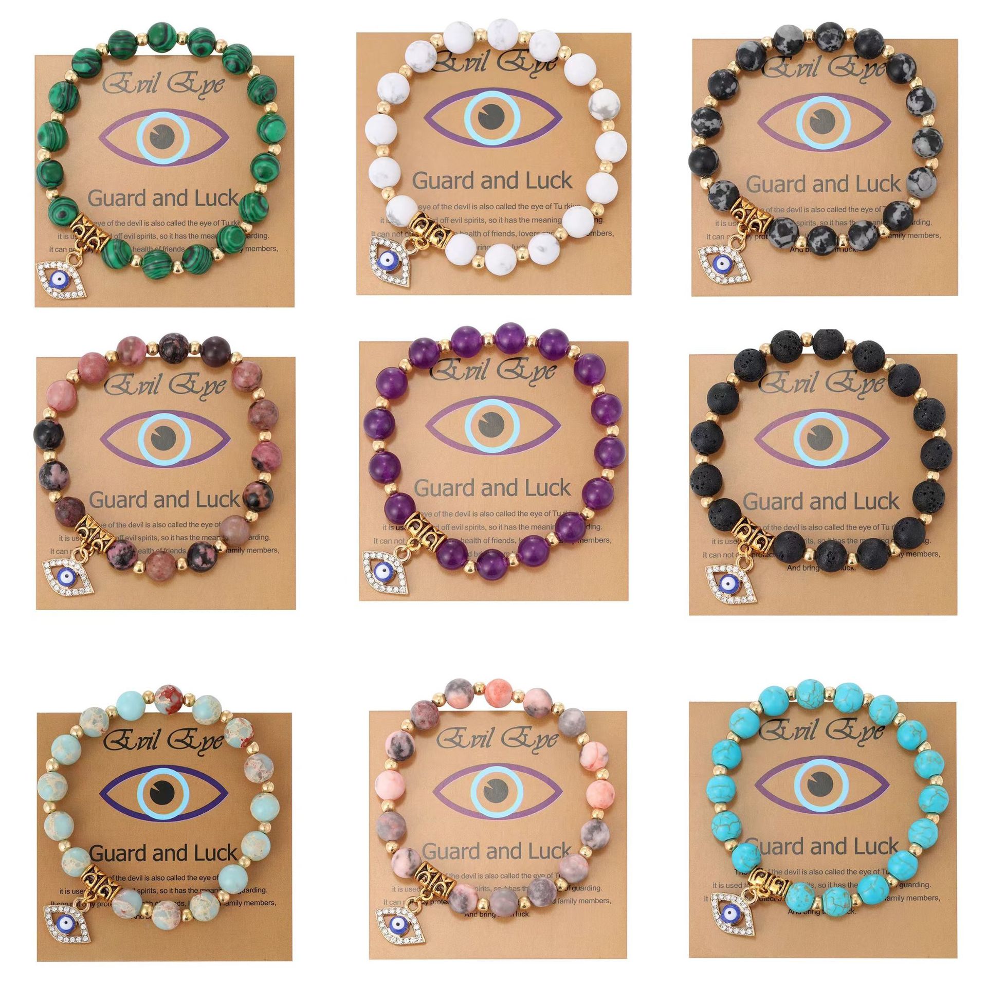 Cross-border exclusive 8mm pink zebra stone bracelet, Devil's Eye pendant bracelet, women's basketball eye card bracelet gift