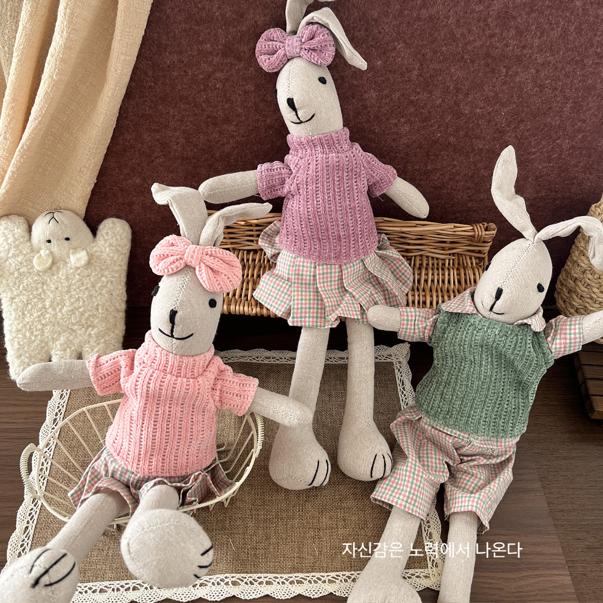 Cute Korean-style cartoon cotton and linen handmade rabbit dolls, children's soothing toys, stuffed dolls, birthday gift items details Picture