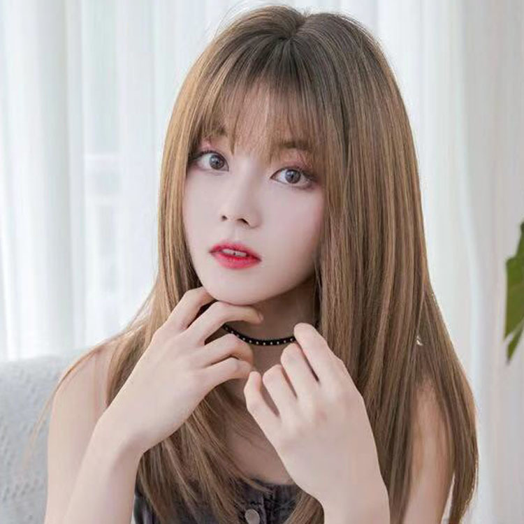 Natural long straight hair, air bangs wig, fluffy and popular online hair wig, 26-inch synthetic wig details Picture