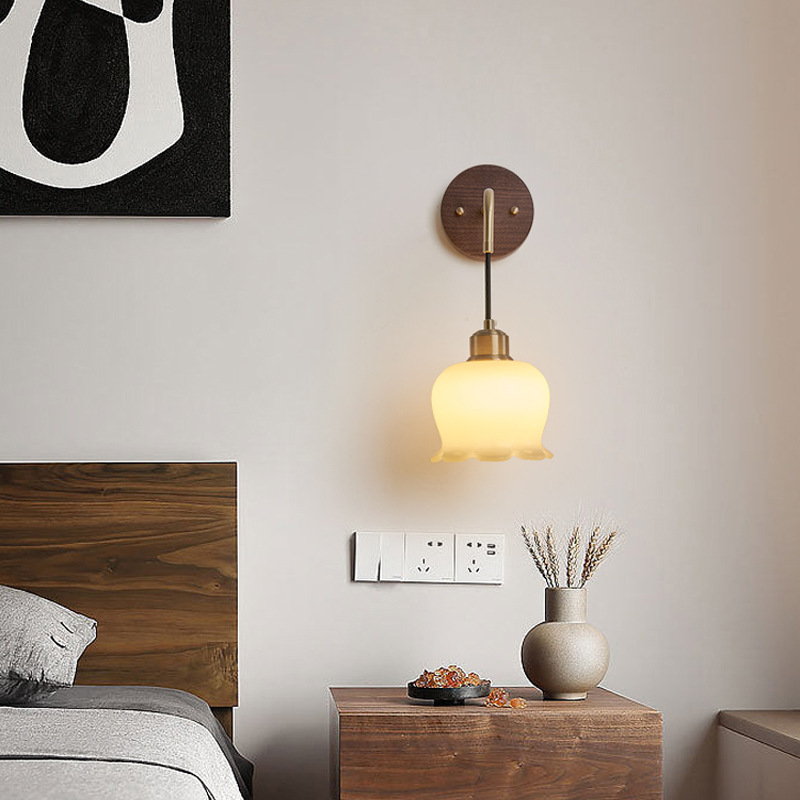 Bedroom Wall Light Modern Chinese Retro Living Room Background Wall Walnut Lamps Japanese Wabi-Sabi Bedside Ceiling Lamp Specification drawing
