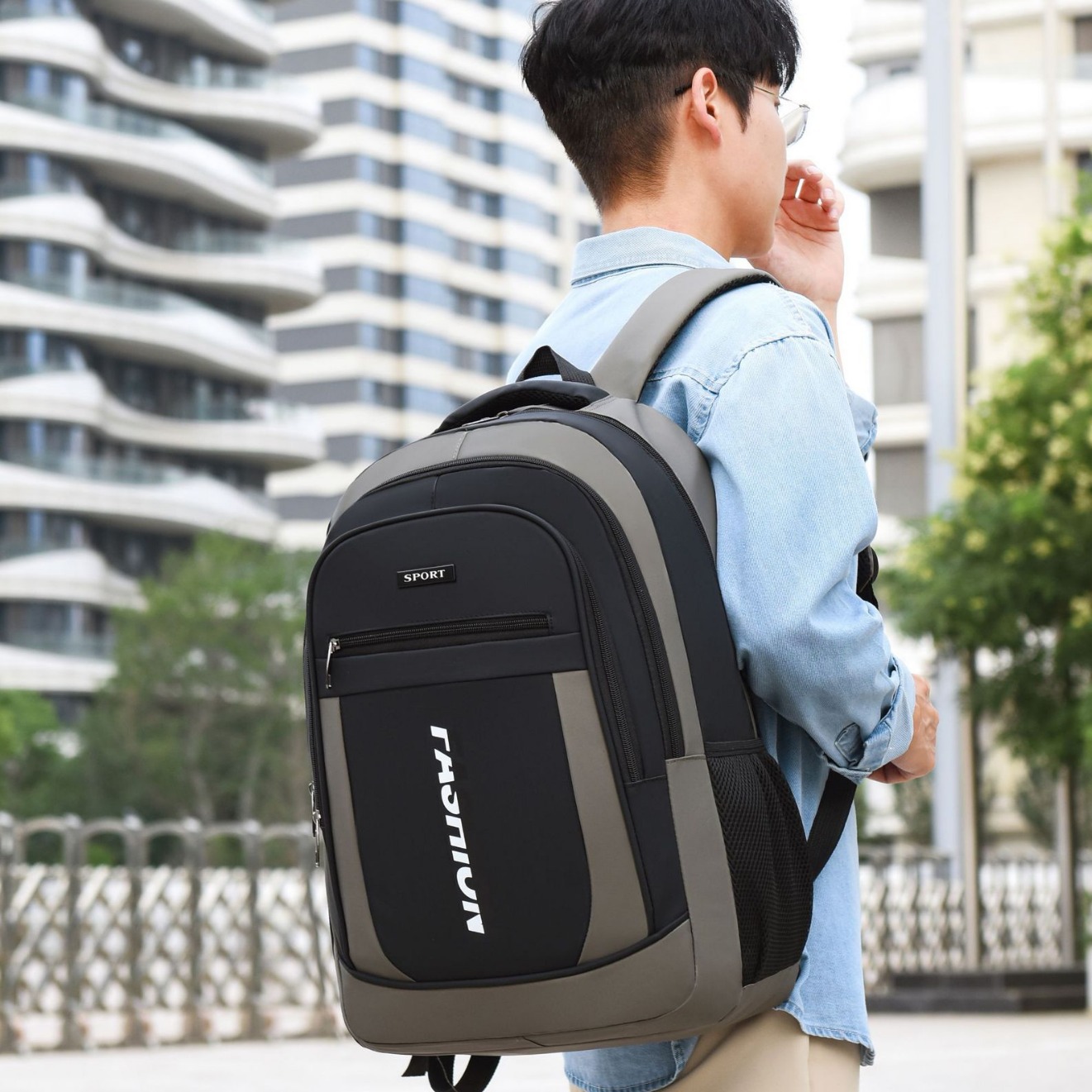 New cross-border backpack for men, Oxford fabric casual and fashionable travel bag, large-capacity business computer, junior and senior high school student bag Specification image
