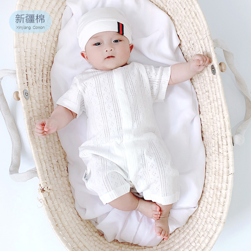 夏季薄款爬行服纯棉婴儿连体衣哈衣透气幼童空调服短袖新生儿睡衣