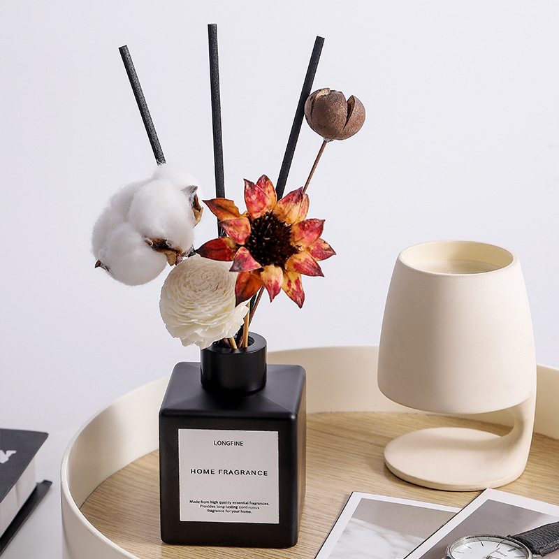 Vintage Black Bottle Dry Flower Without Fire Aromatherapy Essential Oil Household Rattan Fragrance Decoration Bedroom Air Fresh Remove Smell Specification drawing
