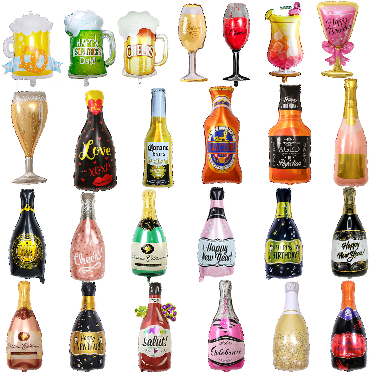 Wholesale of aluminum film balloons for party decoration, cross-border arrangement of New Year wine bottles and glasses, birthday wine bottles and glasses, and balloons