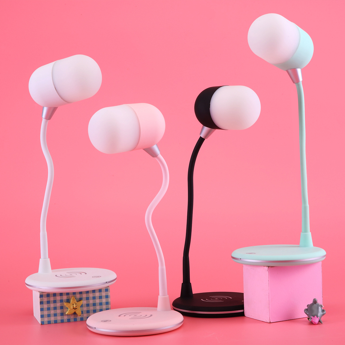 2024 New Creative Student eye-protecting Night Light, three-in-one wireless Charging Bluetooth speaker, Study and Reading Desk lamp Application Scenario