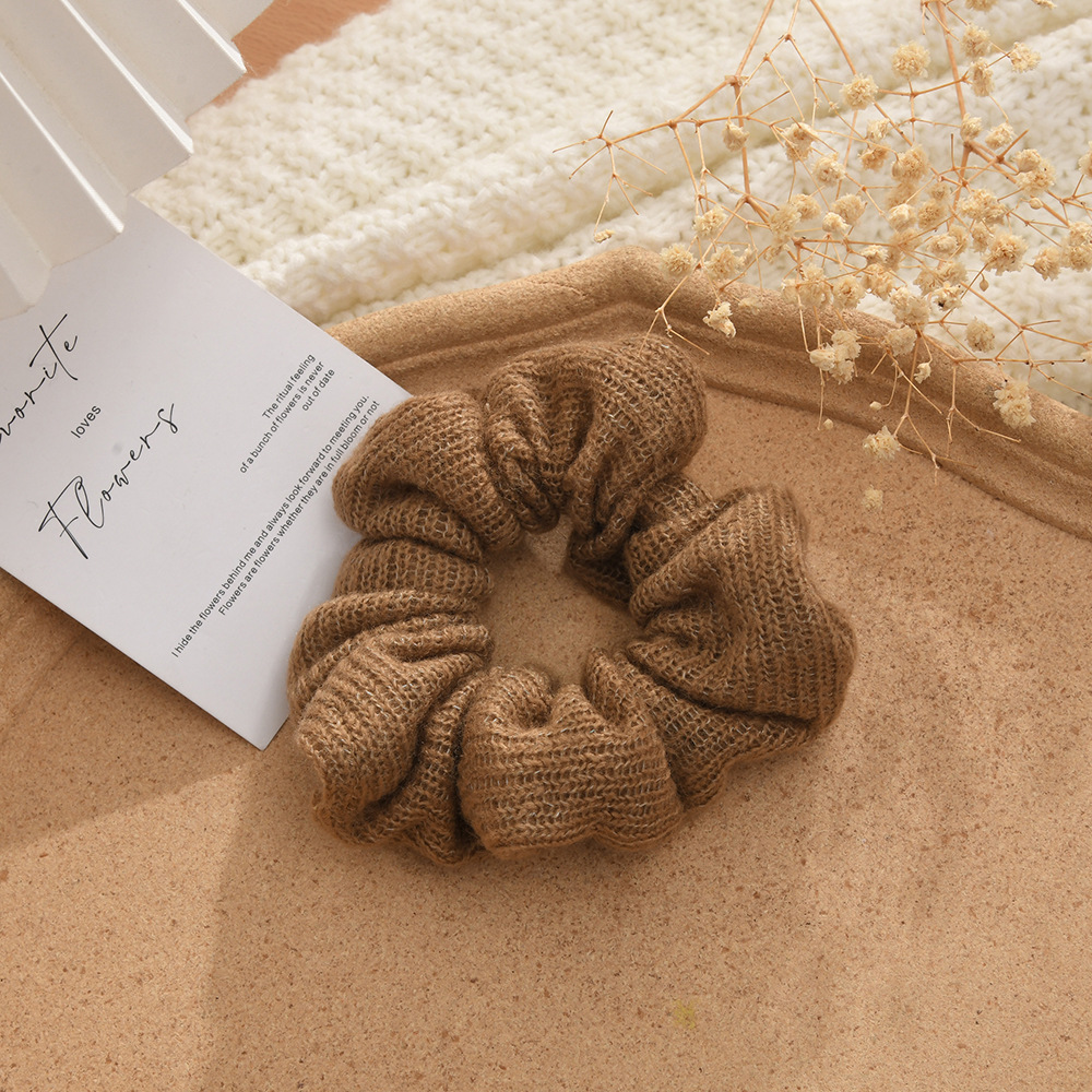 2023 New style woolen cute macaron large intestine hair band, fresh and clean solid color mohair hair band tied up details Picture