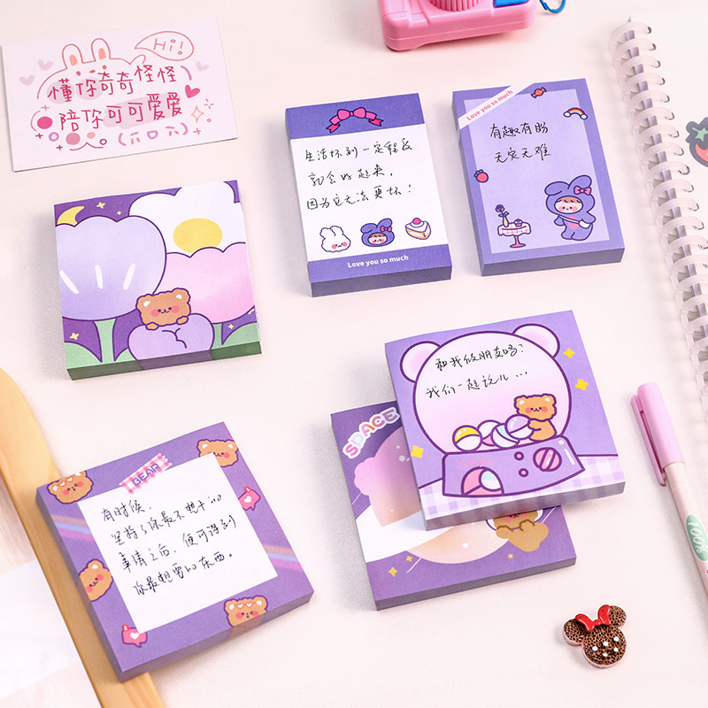 Bunny Bear sticky notes ins High appearance level girl heart can stick N times stick student message notes note pad Specification drawing