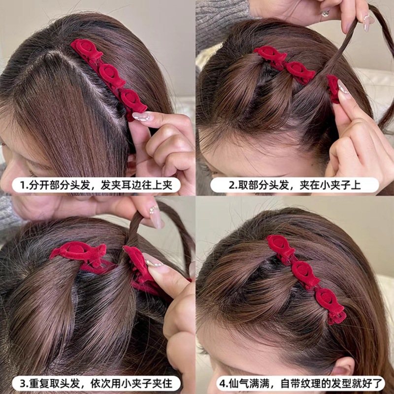 Lazy person's double-layer braided hair clips, women's forehead bangs flocking side clips, side hair clips, top hair clips, headwear Specification image