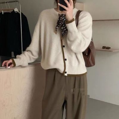 A soft and fluffy raccoon wool knitted cardigan for women with a laid-back autumn style silk scarf collar Specification image