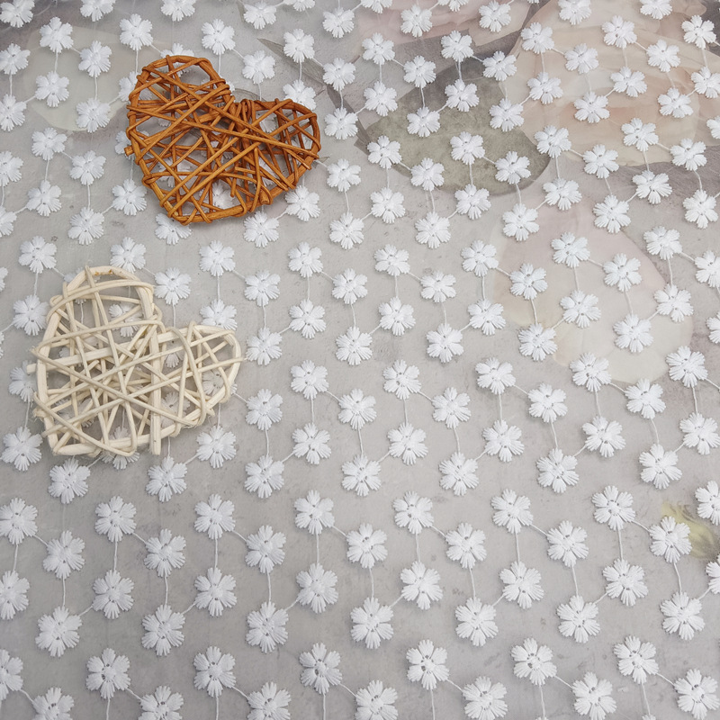 White organza embroidered with small flower lace fabric, DIY children's dress, curtain cover, home clothing fabric Application Scenario