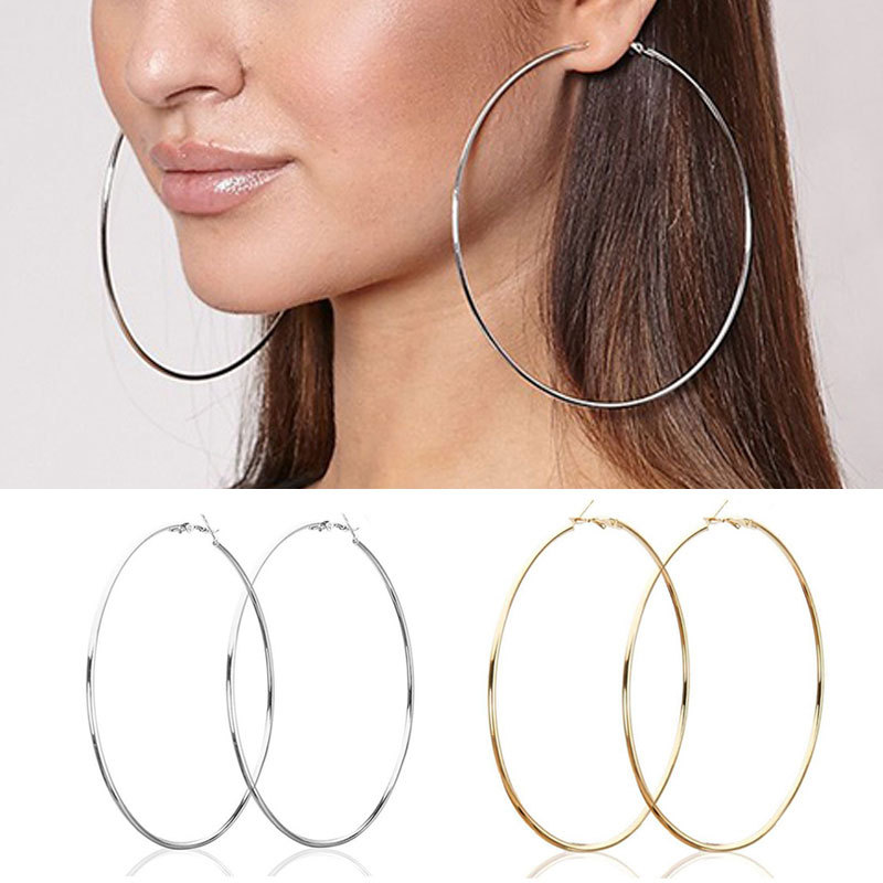Cross-border best-selling exaggerated large circle earrings and earrings for women, European and American simple and individual metal smooth ear ring accessories wholesale