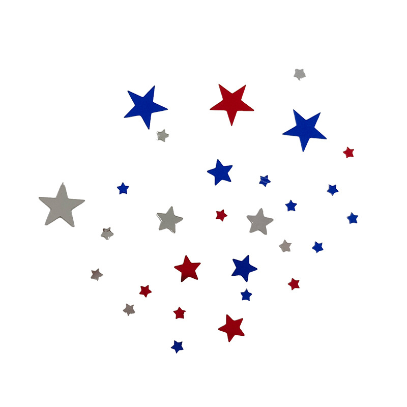 五角星亮片独立日派对小包装珠片抛撒节日10MM平面混三色星星亮片白底实物图