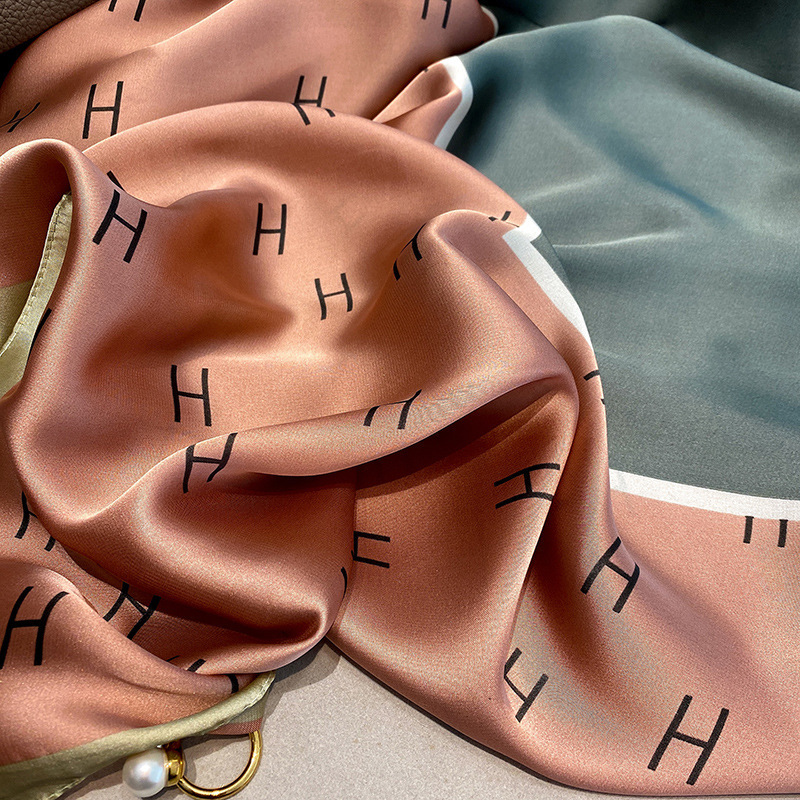 Sun Block Silk Scarf Korean Version Of The New All-In-One Printed Imitation Silk Women's Scarf Decorative Thin With Shawl Beach Towel Specification drawing