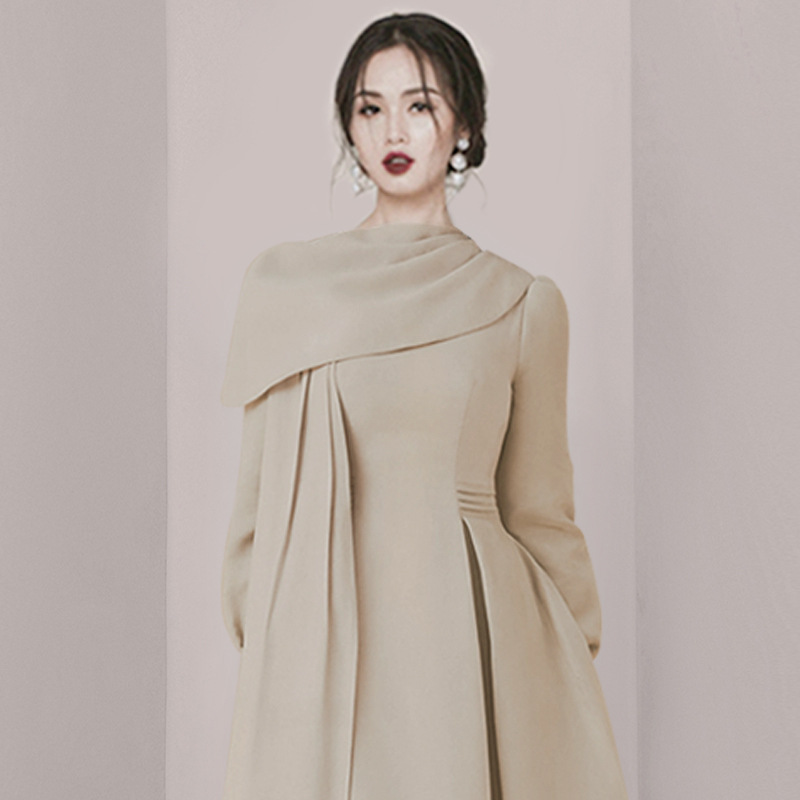 Light carded cape-style shawl dress for women 2022 Autumn new long-sleeved, irregularly styled mid-length dress Application Scenario