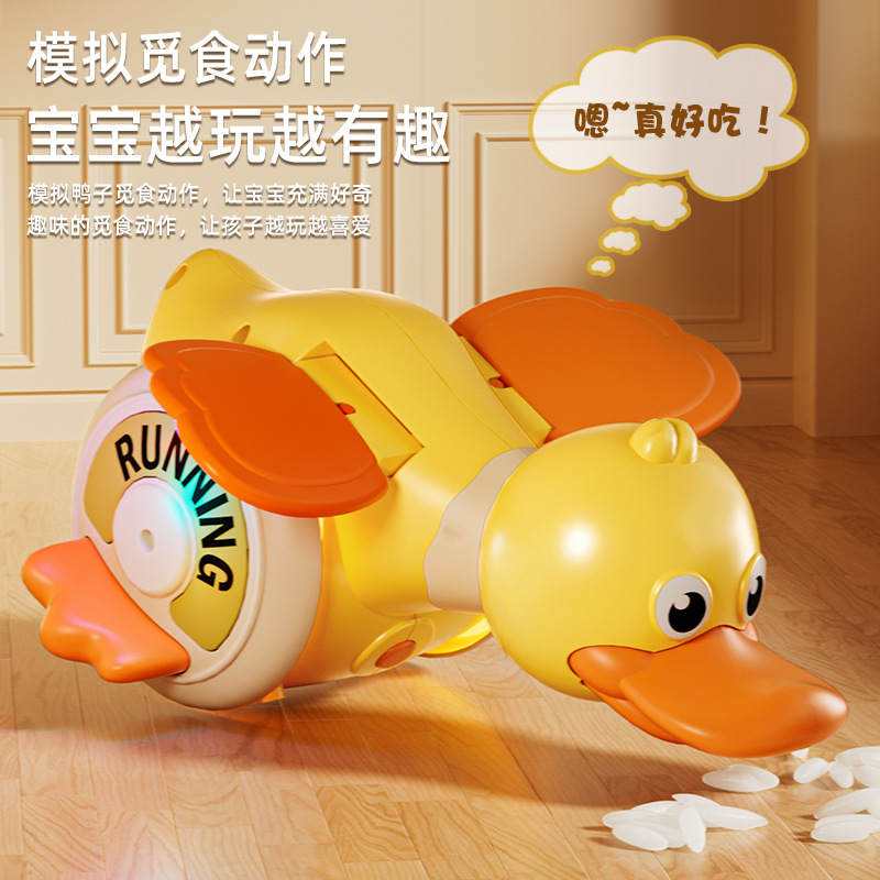 Cross-border electric omnidirectional rotating foraging duck children's cute and fun audio-visual rotating duck baby guide crawling toy Application Scenario