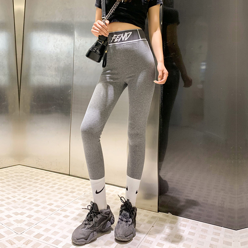 Wholesale of new high-waisted leggings for women's outerwear in autumn and winter 2022, with thickened fleece and letter-waisted tight-fitting skinny pants Specification image