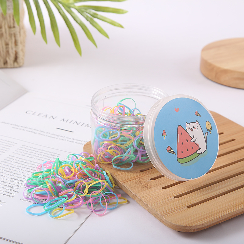 Korean-style colored rubber bands for children's hair ties, disposable candy-colored hair ties, high-elasticity cans, non-damaging hair ties wholesale Specification image