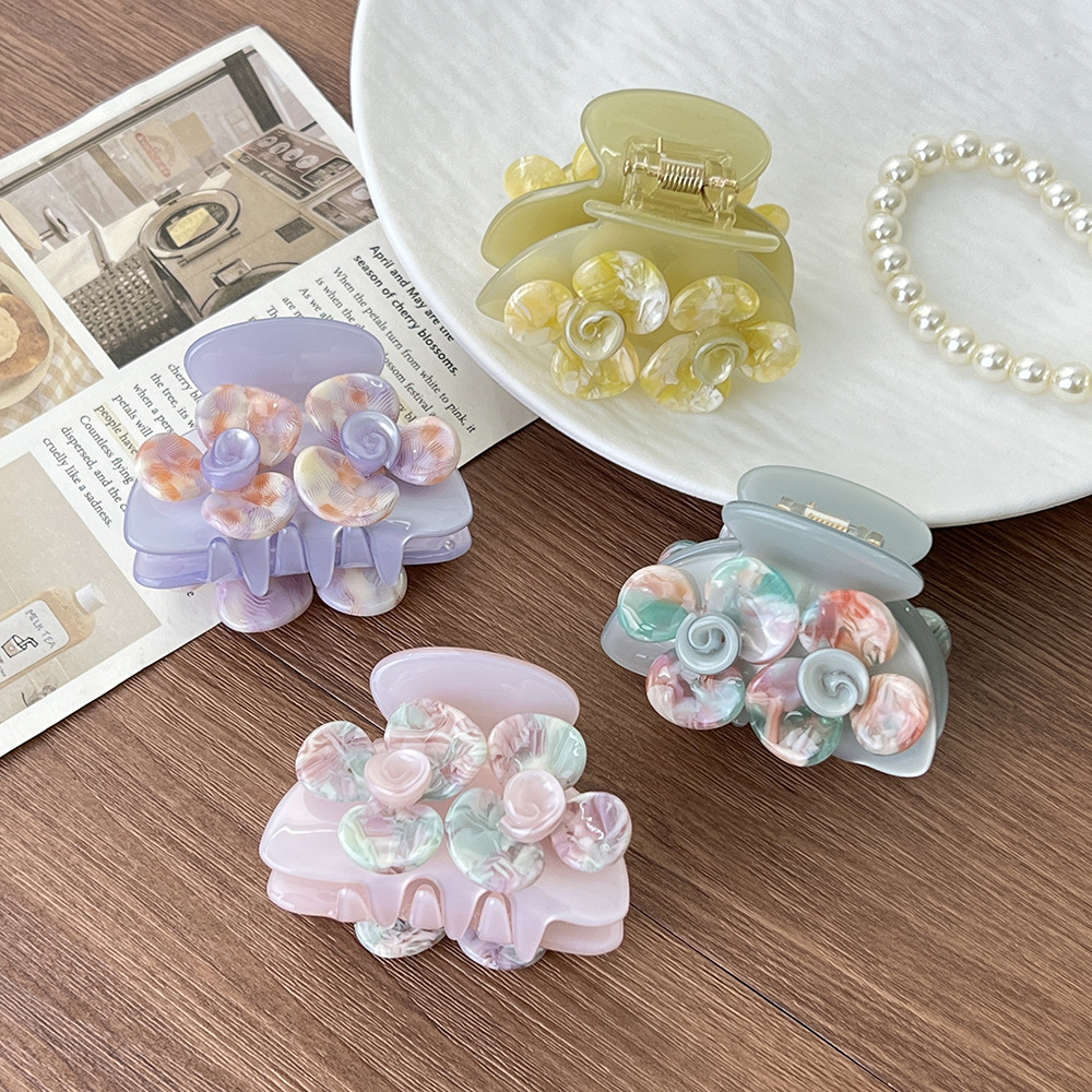 个性创意醋酸花朵抓夹中古精致简约百搭小号发夹扎发鲨鱼夹现货