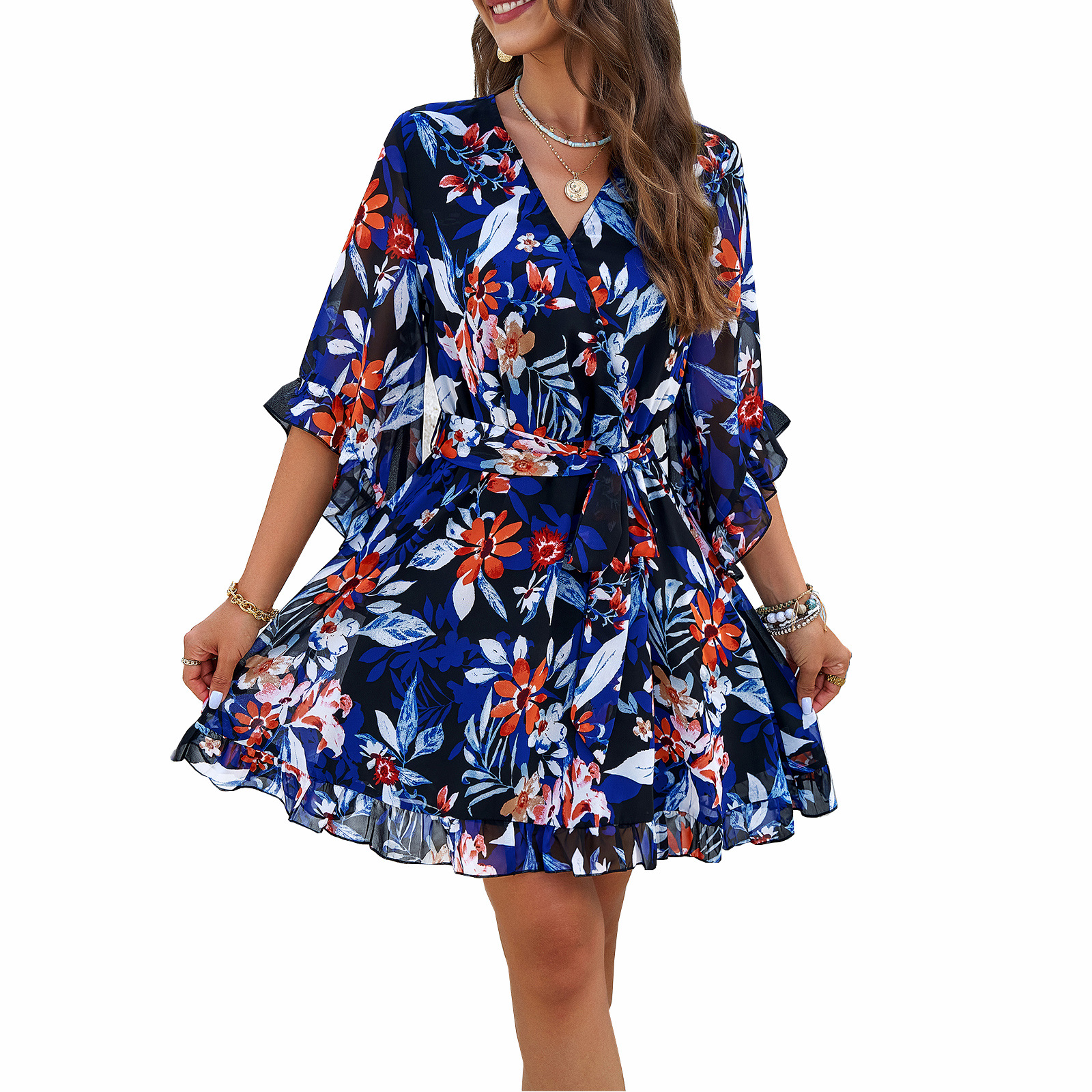 Vacation casual printed lace-on chiffon jumpsuit Item Picture