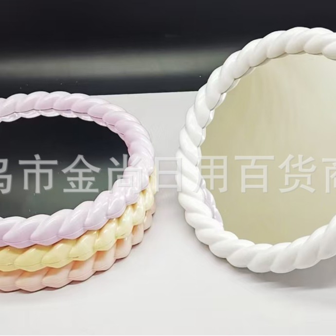 圆形奶油风单面美妆镜新款桌面化妆镜宿舍可爱简约可立式高清镜子详情图3