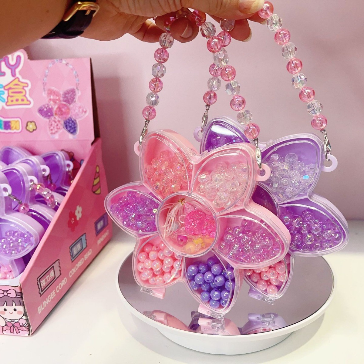 DIY handcrafted beaded petal bead box, children's bracelet accessory, hair cord material, colorful beads, girls' gift toys details Picture