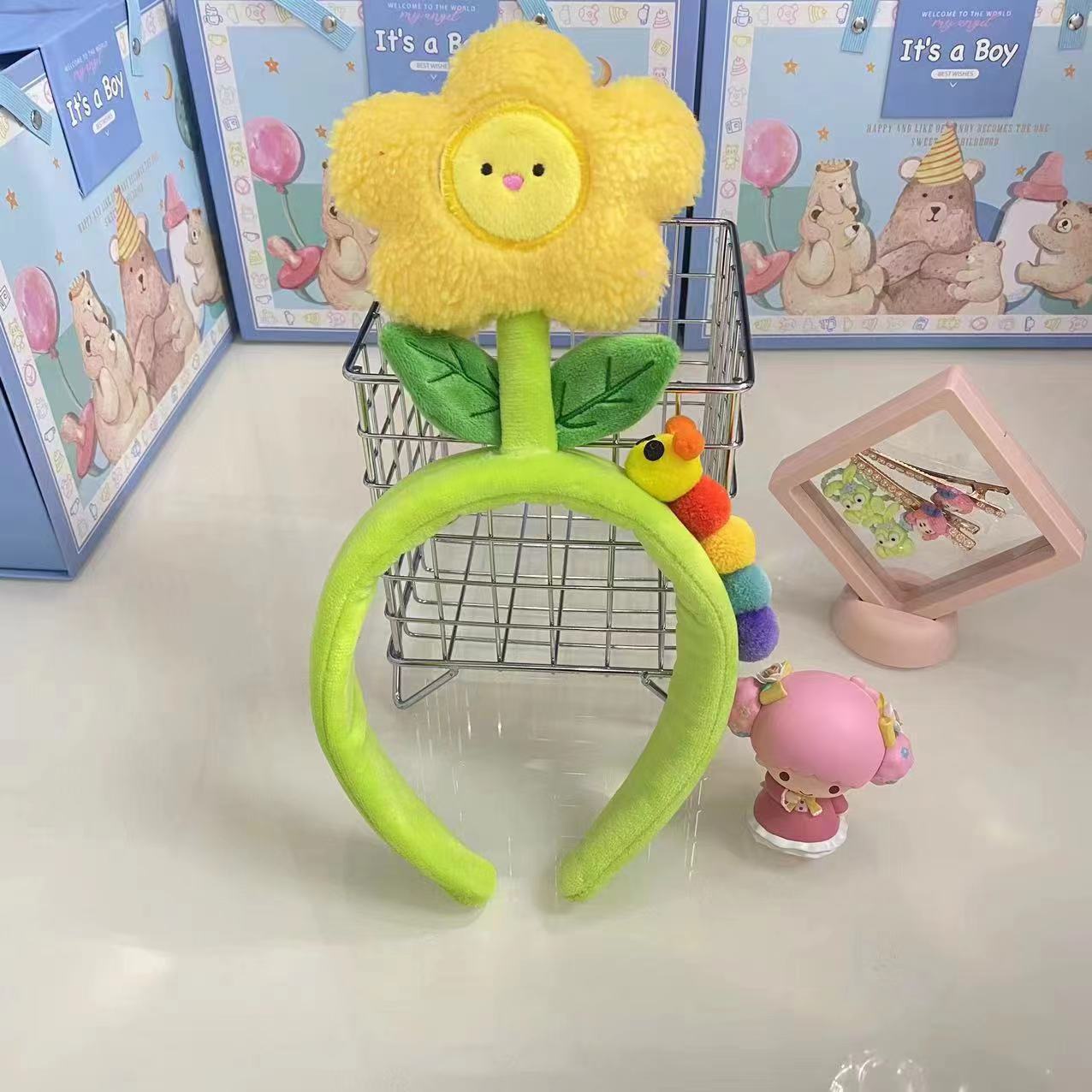 Sunflower caterpillar headband, suitable for both adults and children, cute headband, photo prop, headwear, flower hair accessory wholesale Specification image