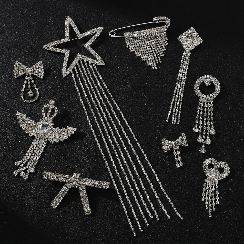 自主品牌 奢华电镀翅膀爱心水钻满钻DIY饰品配件流苏胸针现货批发品牌新款X100