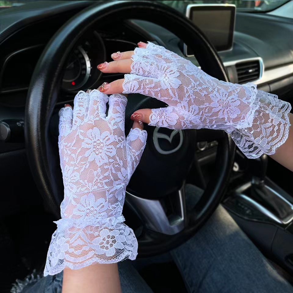 Lace Bride Wedding Thin Mesh Half Finger Gloves Lace Women's Dewfinger Wholesale Summer Driving Sun Protection Ladies