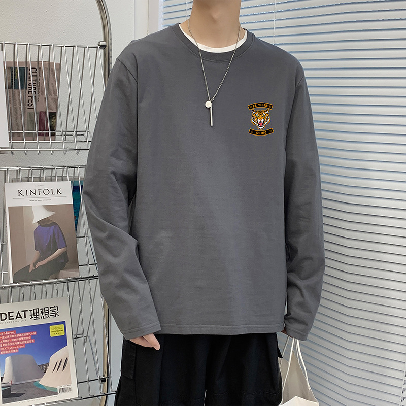 A stylish and trendy brand, a versatile pure cotton long-sleeved sweatshirt for men's early autumn, featuring a cool round neck Specification image