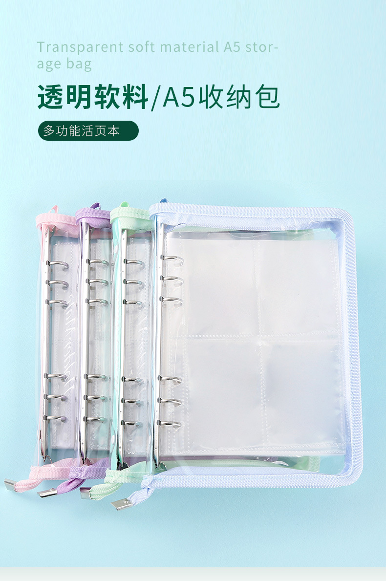 LOMI/乐米瓜瓜6孔3寸小卡册4宫格活页A5A6手账本软面外壳拉链包详情2