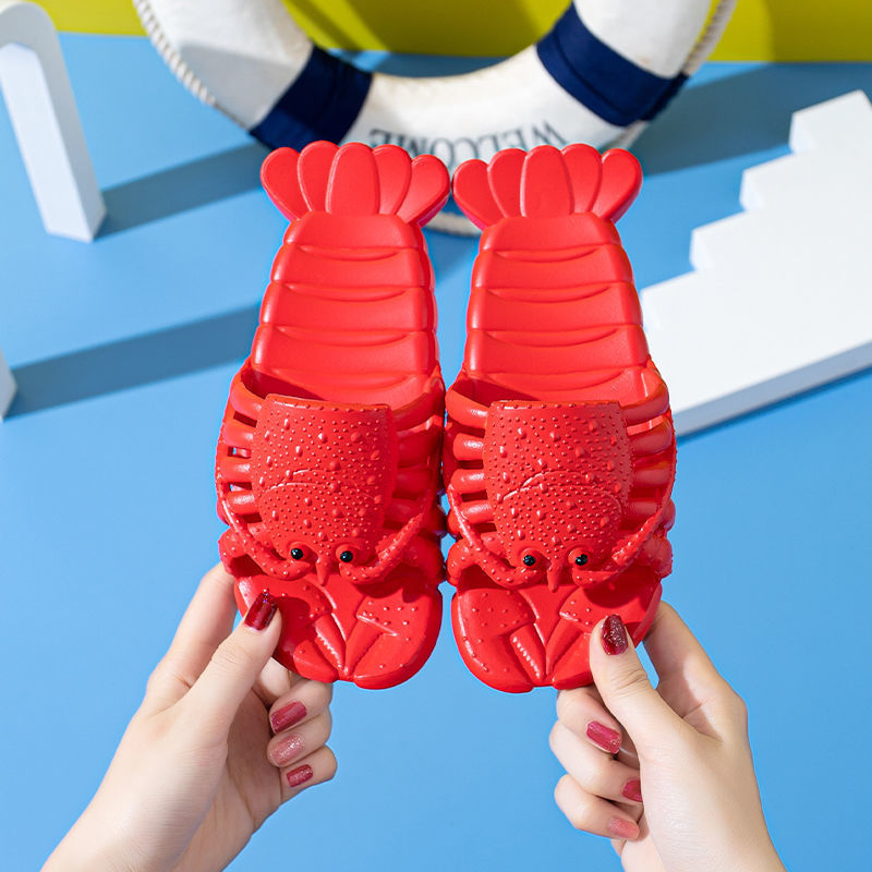 Lobster cross-border slippers for women to wear outside, indoor parent-child cartoon one-line slippers for men, 2023 new style beach cool slippers wholesale details Picture