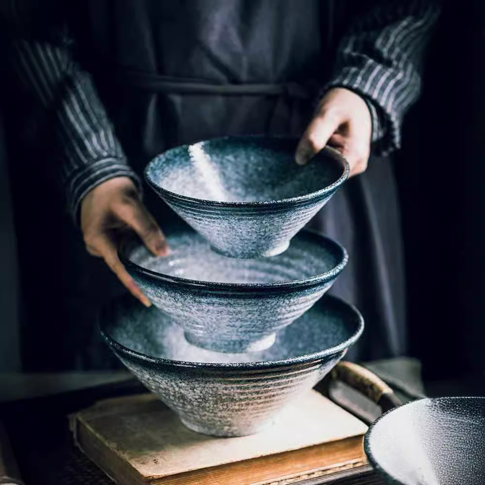 Japanese Ceramic Bowl Household Large Ramen Bowl Rice Bowl Noodle Soup Bowl Creative Tableware Set Commercial Bamboo Hat Bowl details Picture