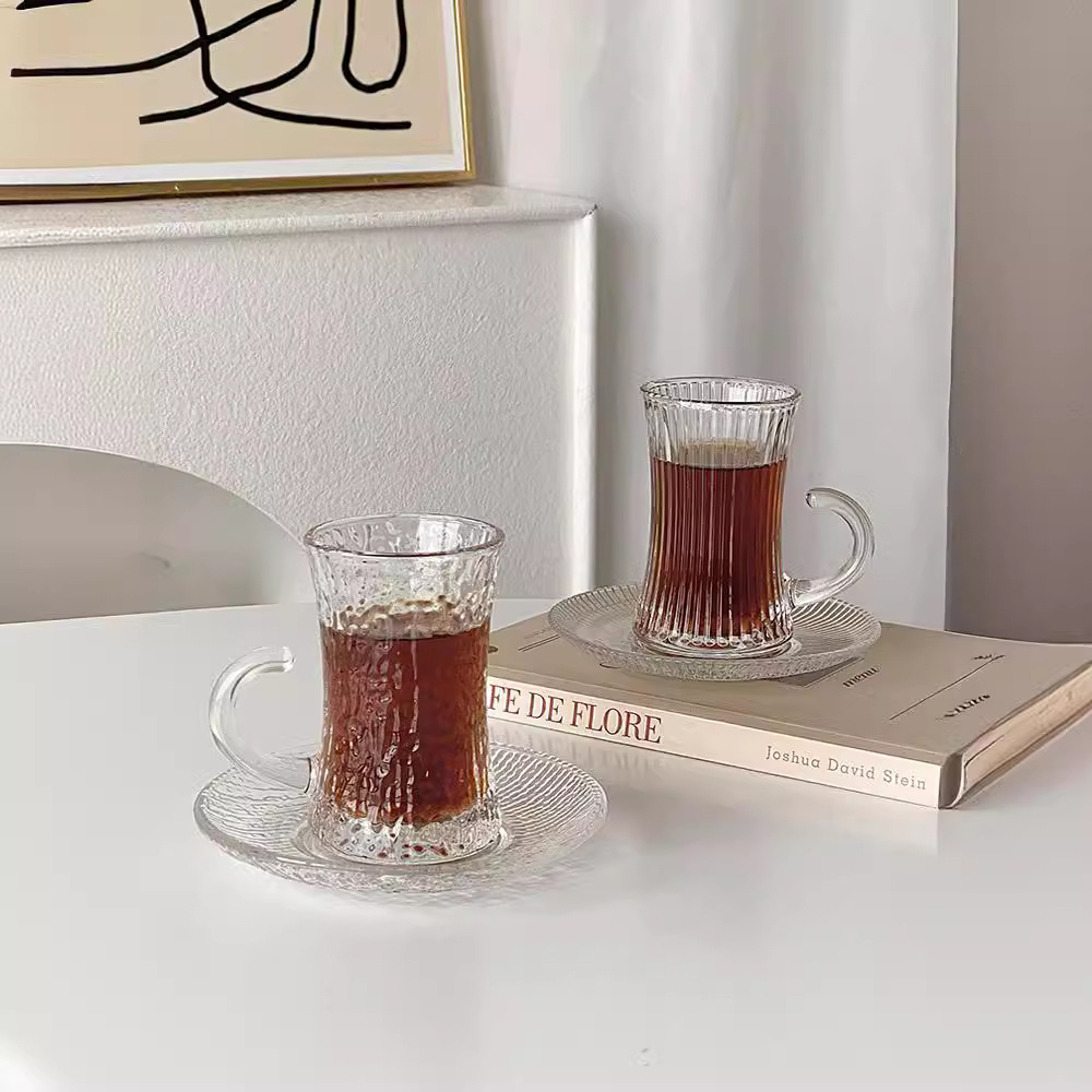 Turkish coffee cup and saucer set, home black tea glass water cup, European high-end, exquisite and niche afternoon tea cup Specification image