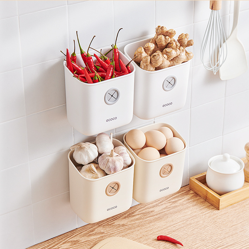 爱优汇厨房葱姜蒜收纳筐多功能壁挂式置物架生姜大蒜收纳盒免打孔图