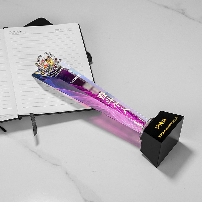 水晶奖杯莲花摆件教师节礼物创意奖品制作厂家批发免费刻字摆件详情图4