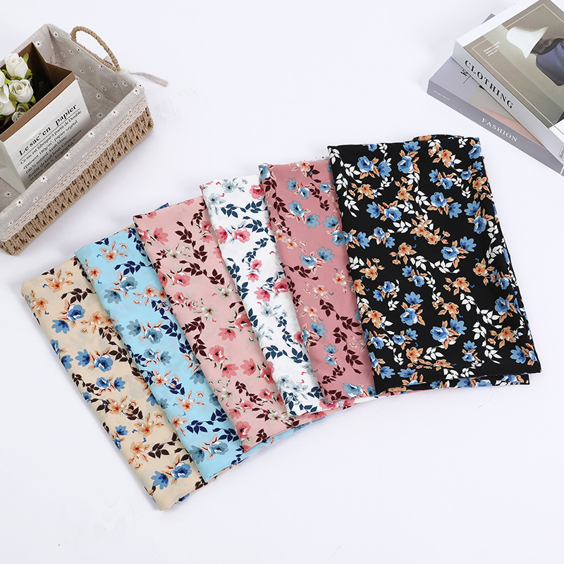 100D Four-Sided Elastic Watermark Printed Fabric Plant Print Fashion Small Fresh Dress Clothing Chiffon Cloth details Picture