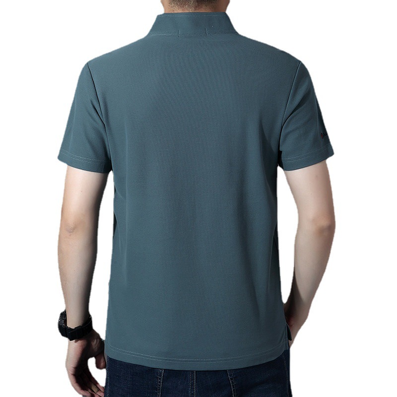 # Middle-aged short-sleeved T-shirt for men, spring and summer business fashion, slim lapel solid color mature stand-up collar short-sleeved POLO shirt trend Item Picture