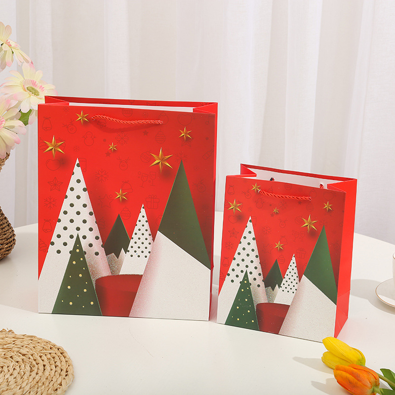 圣诞树七彩粉高级礼品袋手提袋烫金撒粉纸袋生日回礼伴手礼南美