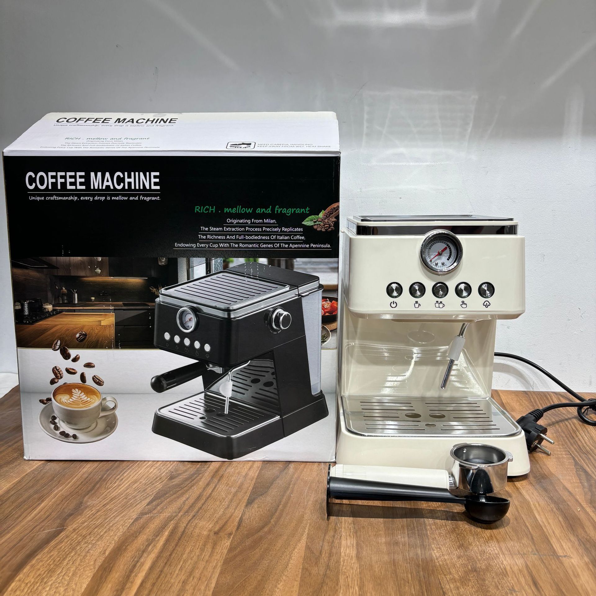 外贸跨境半自动小型咖啡机Coffee Machine蒸汽打奶泡一体咖啡机