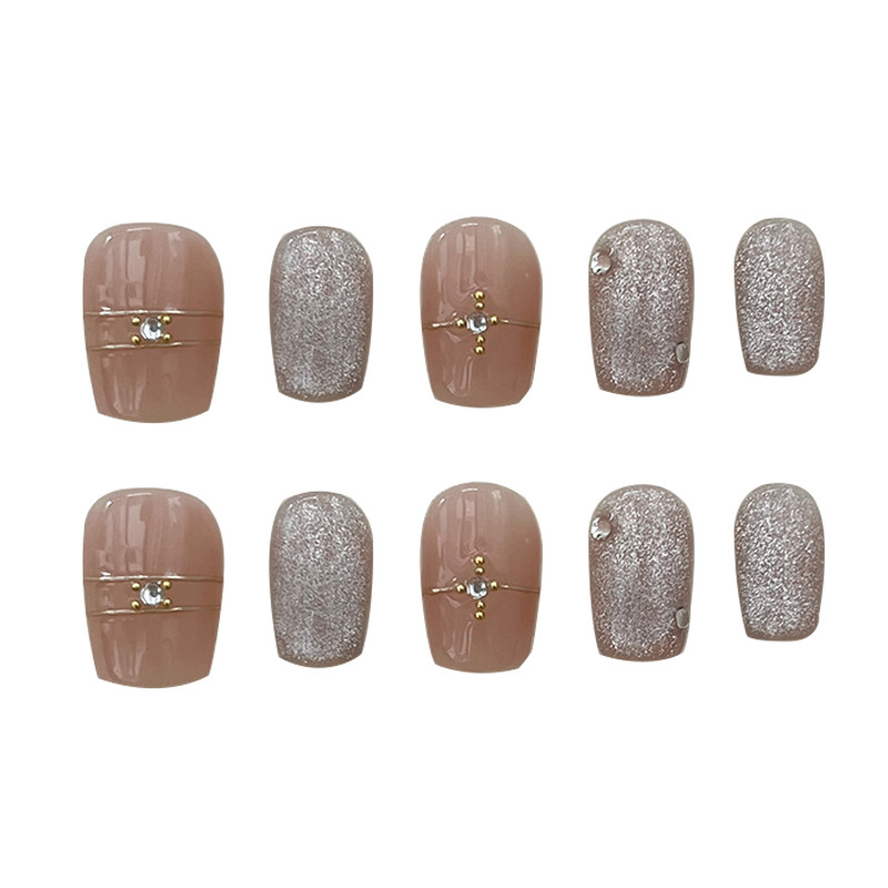 Summer Pure Hand-Worn Nail Short Pure Desire Gentle Ice Diaphanite Cat Eye Phototherapy Nail Removable Fake Nail Item Picture