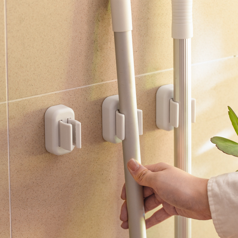 Multi-functional mop stand perforation-free toothbrush stand mop hook Bathroom hanger powerful wall mount storage bearing