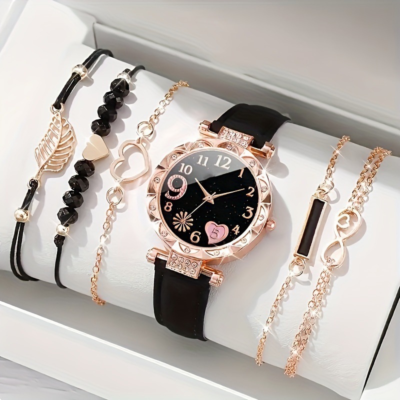 A fashionable and versatile 6-piece set of diamond-encrusted British watches for ladies in foreign trade, student belt and bracelet