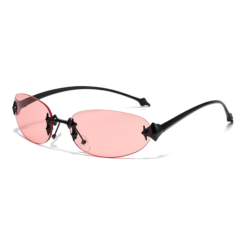 欧美无框椭圆复古高级感墨镜Y2K辣妹个性户外防晒星星跨境墨镜女详情图5