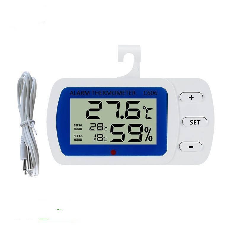 电子冰箱温度计 室内外温湿度表 可设高低温报警 带挂钩
