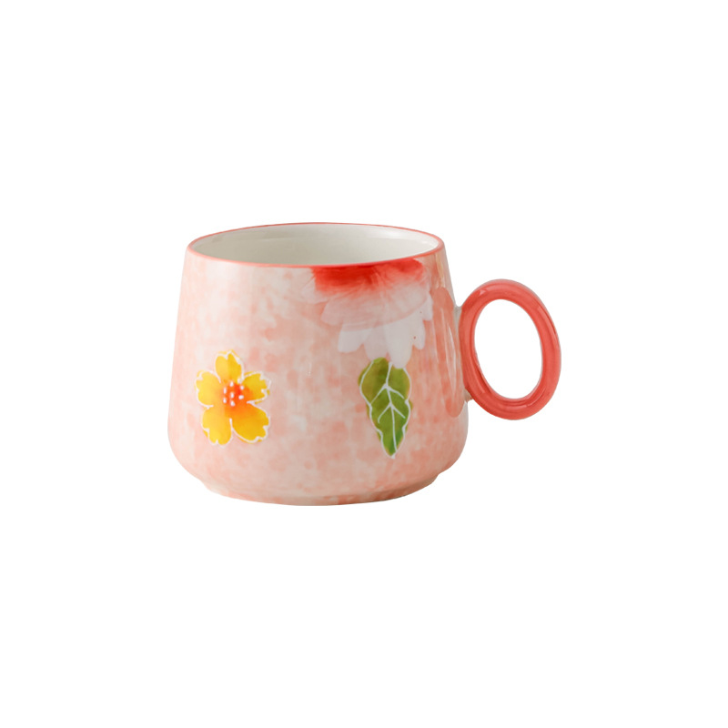 Japanese Hand-Painted Relief Flower Ceramic Pot Belly Cup High Appearance Level Lovely Wind Into The Shop Gift Accompanied By Hand Gift Office Cup Item Picture
