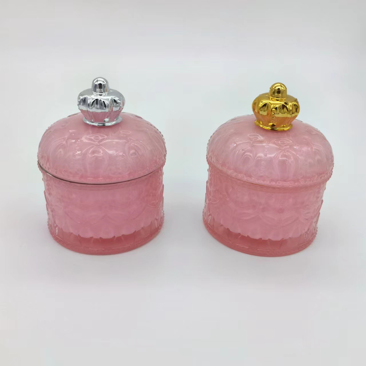 创意皇冠浮雕玻璃首饰盒 香薰蜡烛玻璃罐 复古水晶糖果罐储物罐产品图